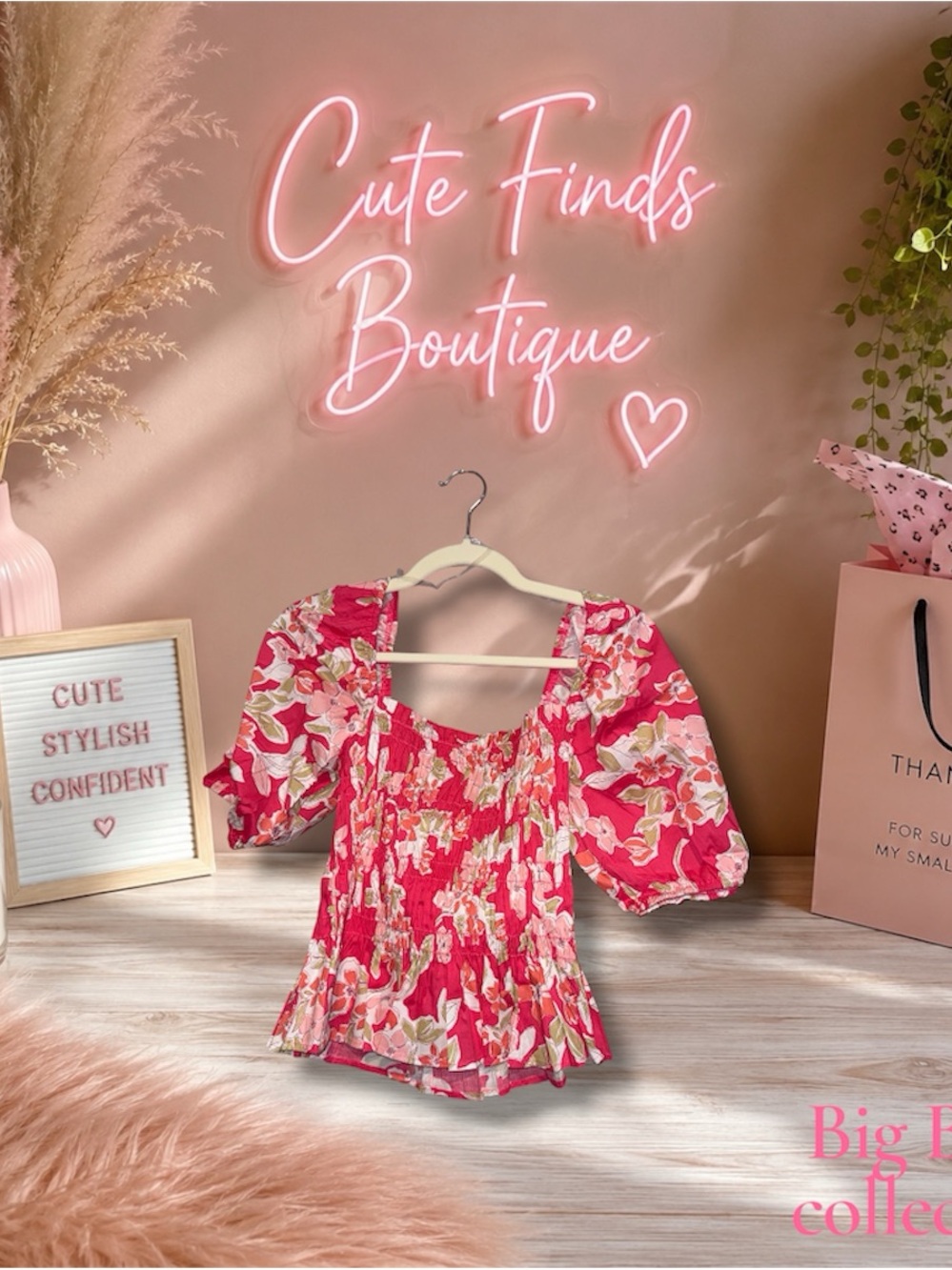 Floral Smocked Peplum Top - Hot Pink